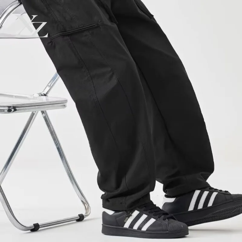 Opening Sale |Men's Lightweight Drawstring Cargo Pants Elastic Waist Side Pocket Wide Leg Loose Trousers Casual Streetwear Daily