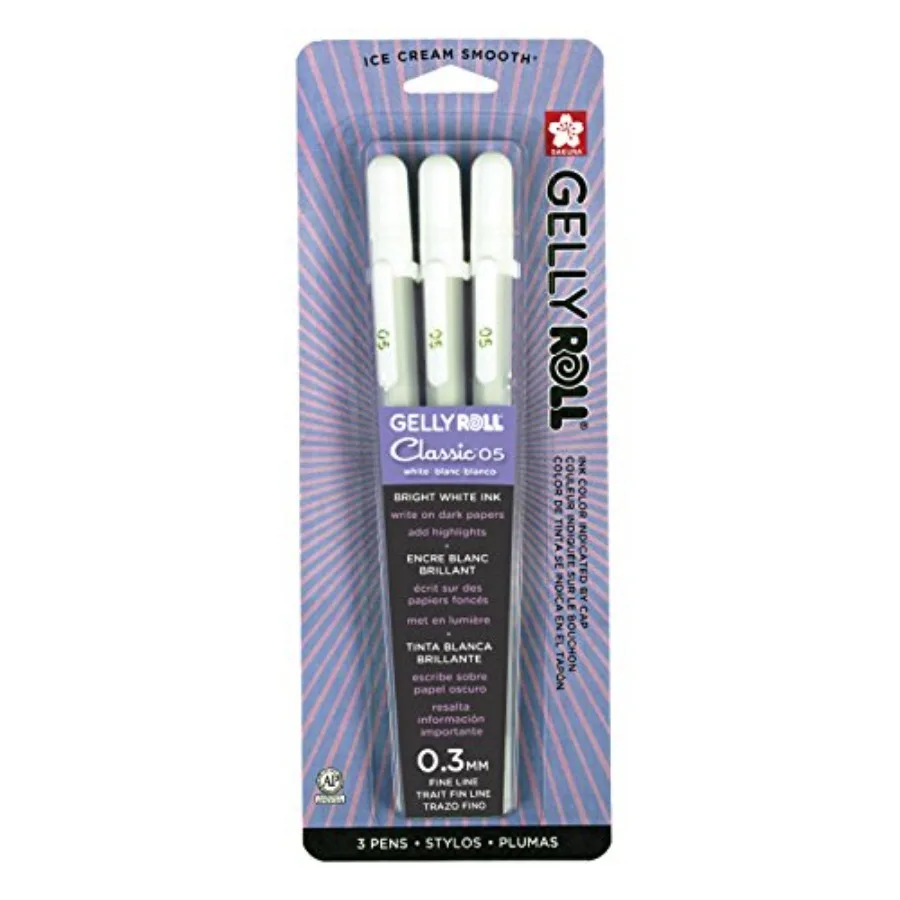 

Gelly Roll Classic White 3 Pack, 05 Fine Pt., Opaque Gel Pens, Creamy Smooth Ink, Writes on Dark Paper