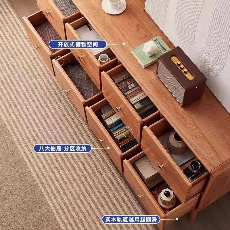 cherry wood Nordic log style, living room multi-functional storage, storage cabinet against the wall TV cabinet