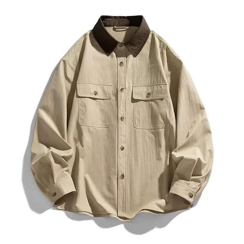 

Осенне-весенняя новинка: модная однотонная рубашка в американском винтажном стиле с длинным рукавом для мужчин, повседневная, свободная, спортивная, больших размеров, M-3XL