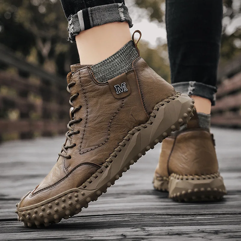 Inverno quente sapatos casuais masculinos moda artesanal botas masculinas confortáveis botas de tornozelo ao ar livre botas de caminhada de alta qualidade