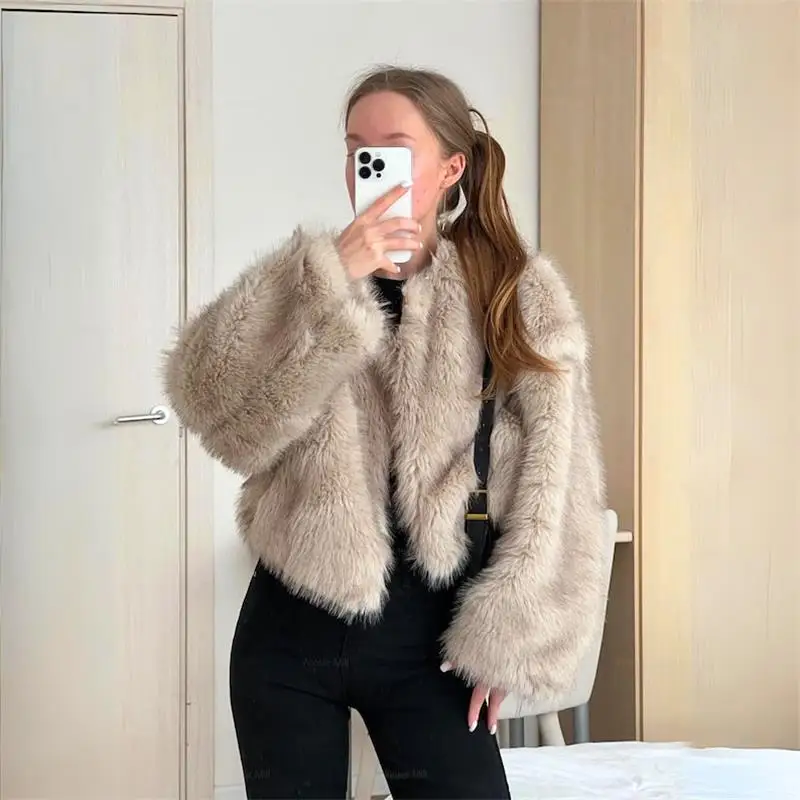 2024 Women's faux fur jacket with faux fox fur jacket for winter warmth, fashion, softness, and comfort