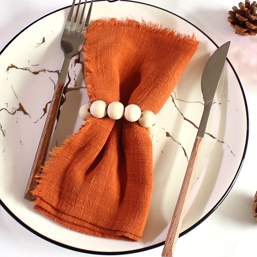 Set of 10 Cotton Gauze Serving Cloth Napkins 41x41cm Tear off  Natural Tassel By Hand Kitchen Tea Towels Wedding Christmas Decor