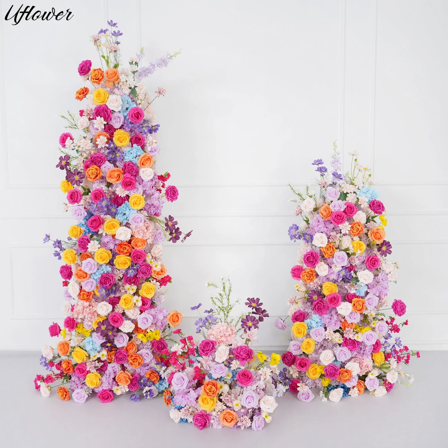 

Uflower Colorful Series Rose Hydrangea Wedding Event Party Backdrop Supply Arrangement for KT Board Decoration Horn Arch Floral