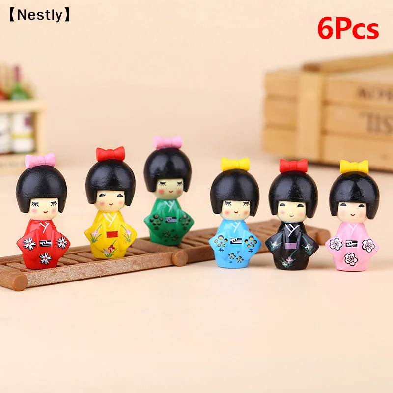 6PCS Mixed Colorful Japanese Kimono Girl Keychain Plastic Cartoon Doll Hand Toy Accessories〔Nest〕