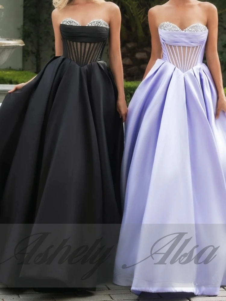 Elegancka Sukienka Wieczorowa Damska na Wesele, Bal, Imprezę, z Dekoltem w Serek, Marszczeniami, Linia A, Długość do Podłogi, Model na Zamówienie, Robe De Soiree 2025