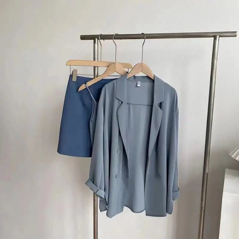 Odzież damska Długi rękaw Jednolity kolor Karbowany Luźny Elegancki Moda Casual Koreańskie Marynarki Wiosna Lato Cienkie Temperament Topy