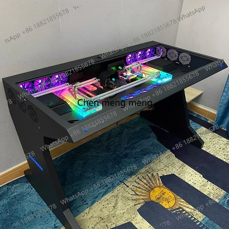 btooer Computer Case All-in-One Desk Cool Sci-fi Water Cooling Irregular Built-in Fully Transparent Large Case E-sports