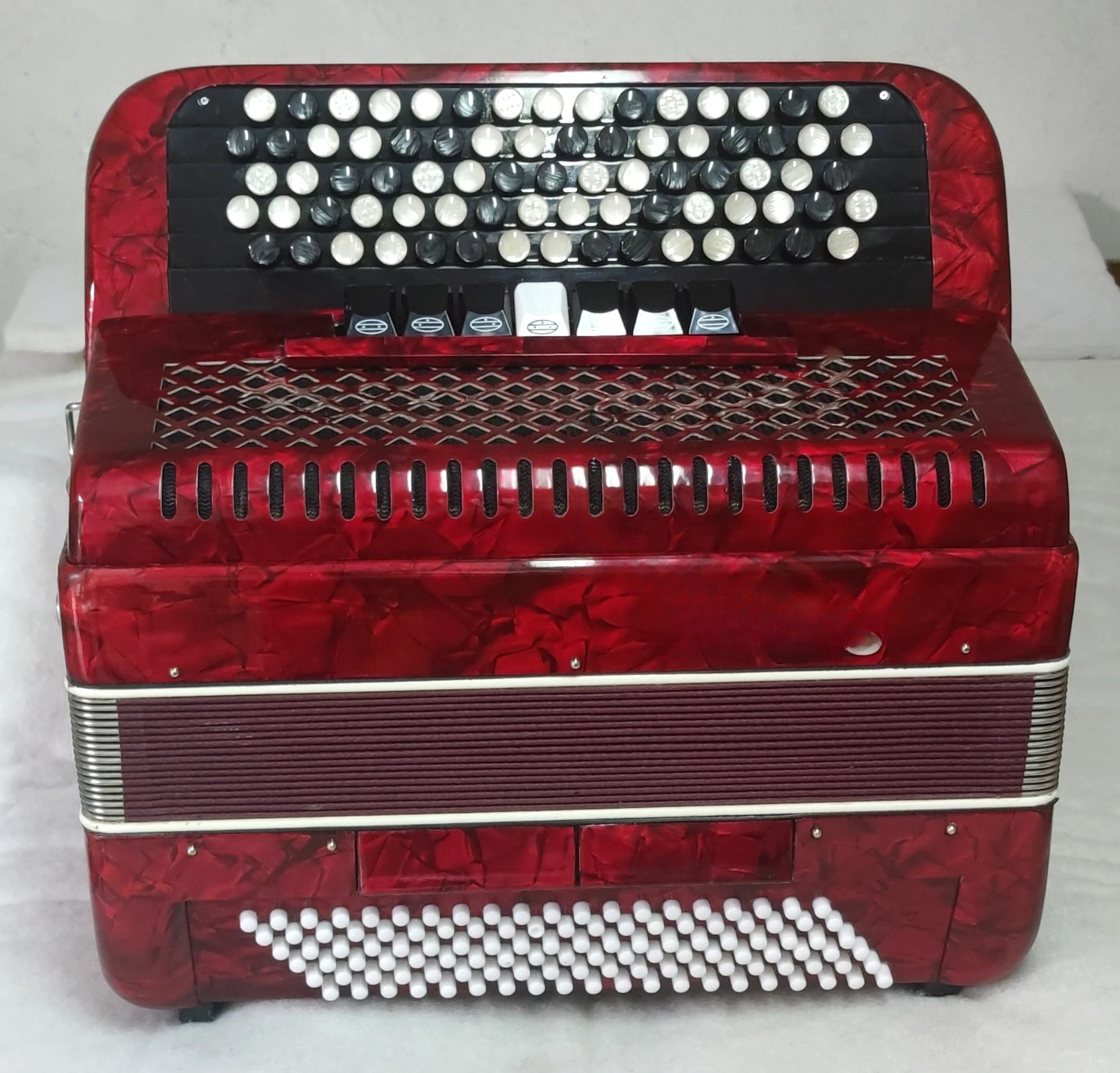 Keys and buttons: Bayan accordion, button piano, beginner learning to play the piano