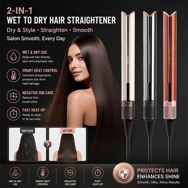 2 in 1 With display Professional Hair Straightener 1300W Hair Dryer Heat-Up Flat Negative Ion Iron Lasting Styling Straightener