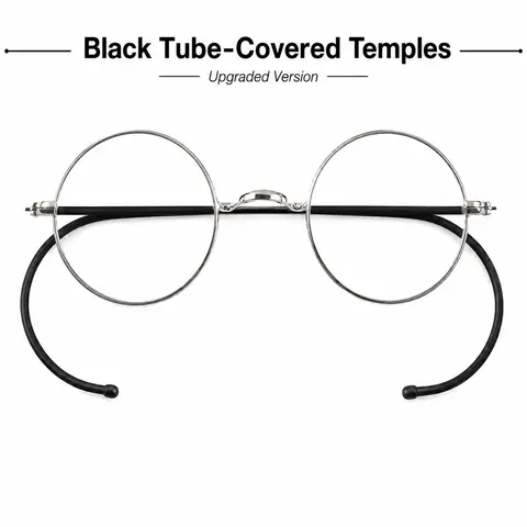 44mm Round Vintage Gold Wire Rim Eyeglasses Without Nose Pads, Optical Frame with Cable Temples for Secure Fit