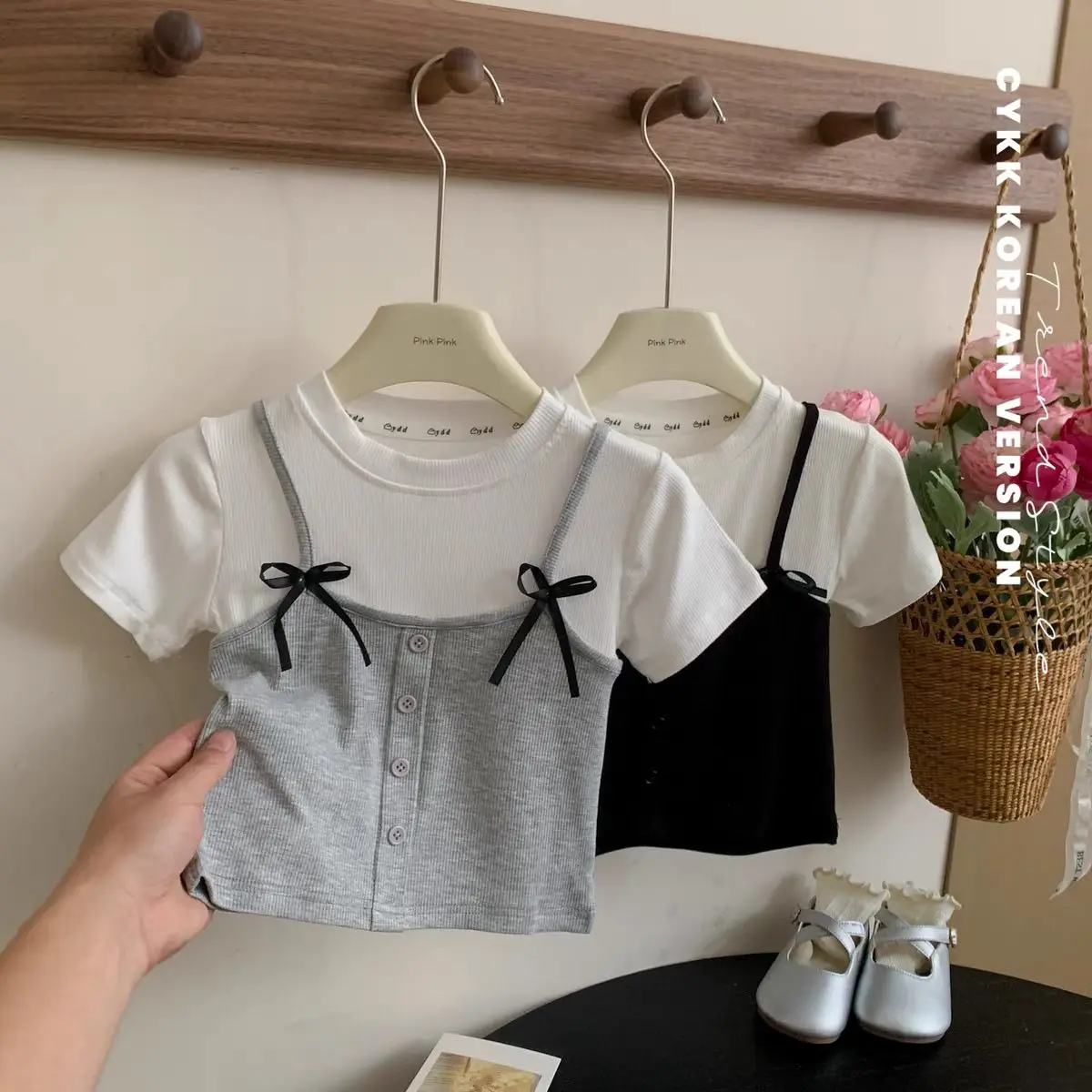 

T-shirt Girl Short Sleeved Summer New Baby Fashion Children Tops Tide 2024 Childrens Clothing Round Collar Sweet