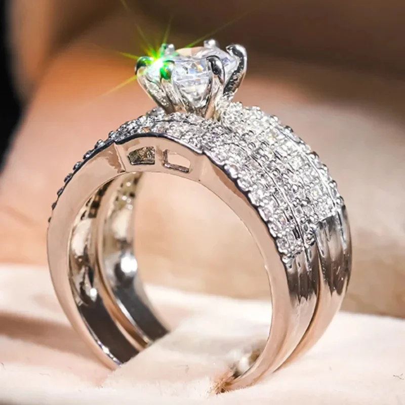 Huaya مشرق زركونيا زوج من 2 قطعة مجموعات خواتم للزوجين المشاركة خاتم كلاسيكي موضة جديدة المد الملحقات