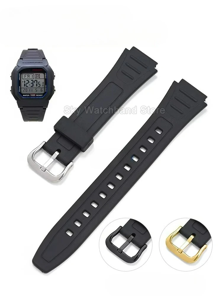 For Casio W-800H/217/218/F91 Electronic Watch Band Soft Comfortable Rubber Watch Strap 18mm Black Bracelet Convex Interface