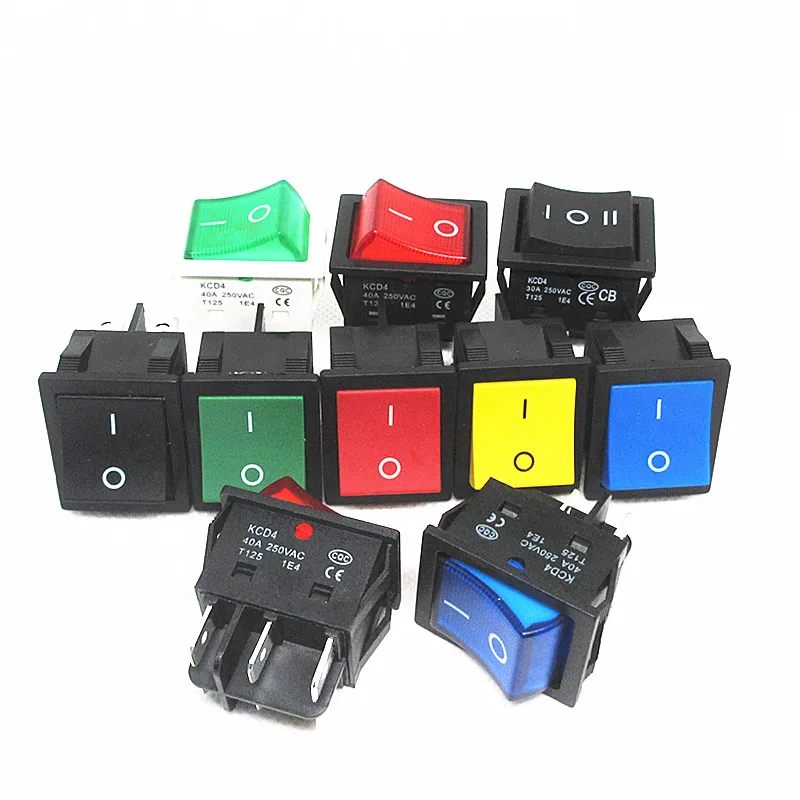 (2Pcs) Welding Machine High Current Ship Switch 40A High Power Rocker Switch KCD4 With Light 4 Pin 2 Gears 25*31mm