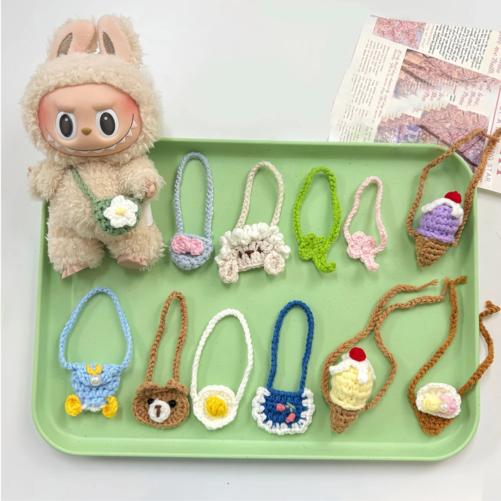Handmade Knitted Mini Crossbag for Labubu Joker Bear BJD Plush Doll Crossbody Crocheted Decorative Satchel Gift