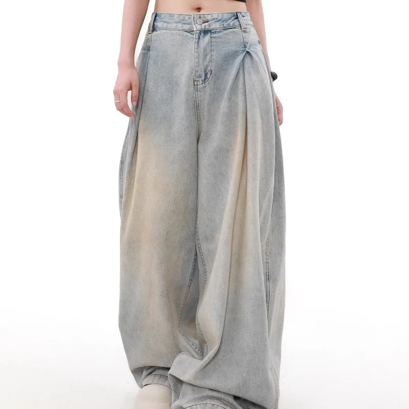 Y2K Harajuku Gradient Vintage Washed Baggy Jeans Women Streetwear Punk Hip Hop Loose Casual Joker High Waist Wide Leg Denim Pant