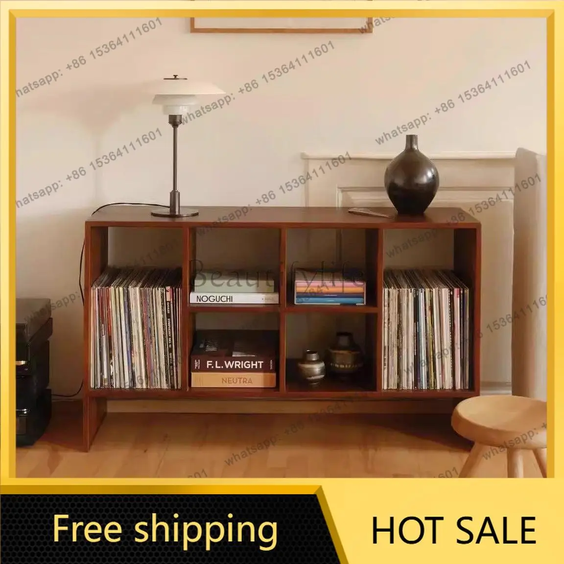 LS medieval solid wood partition cabinet retro wind floor living room mobile open partition cabinet