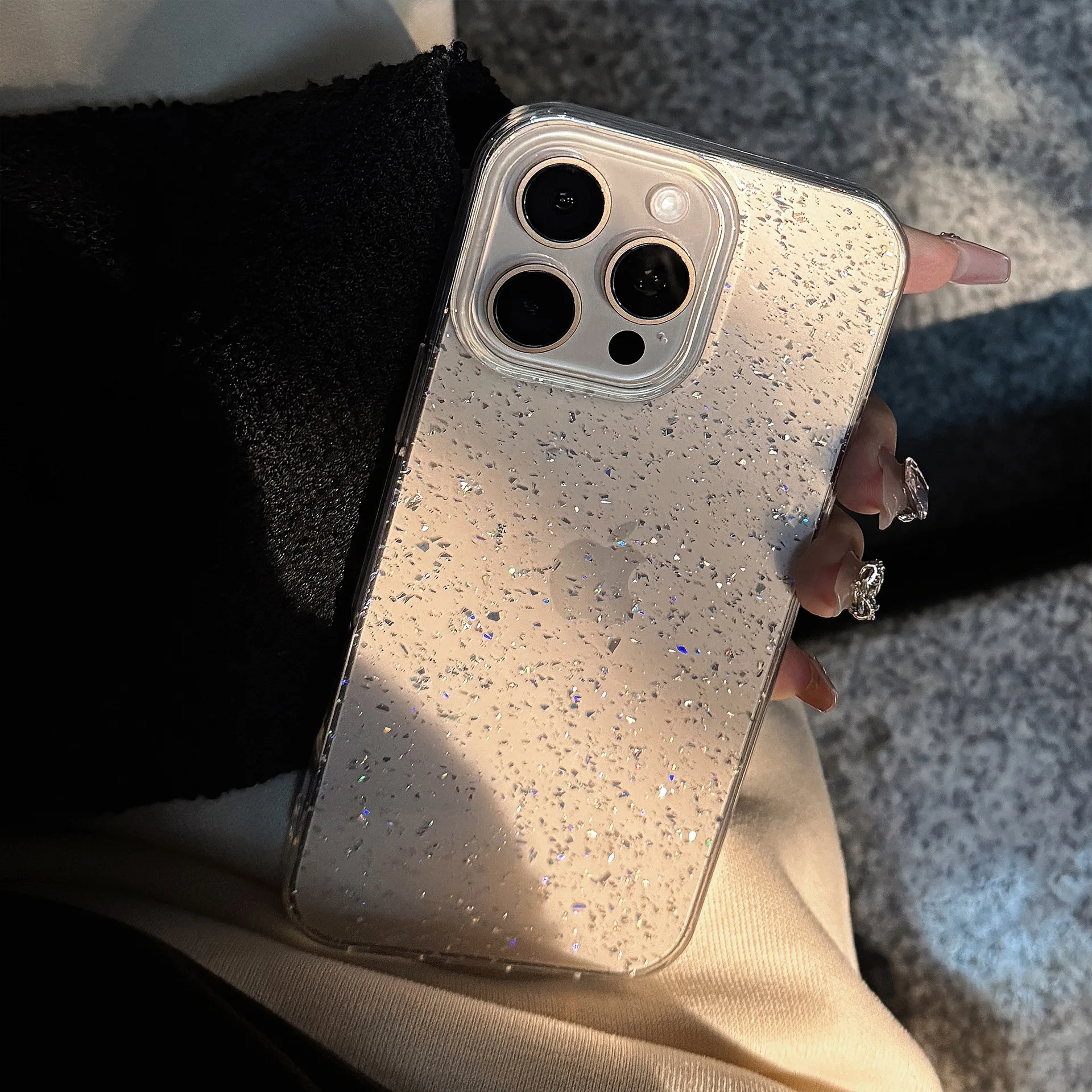 

Light luxury minimalist suitable for Apple 16 Promax phone case, transparent sequins suitable for iPhone 14 glitter, high-end fe
