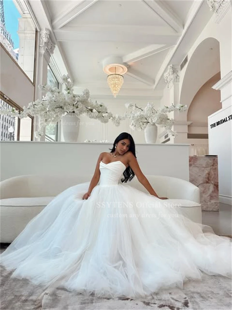 SSYTENS Elegant Ivory Satin Wedding Dresses A-Line Strapless Pleated Fairy Bride Prom Gown 2026 Bridal Gowns Vintage Customized