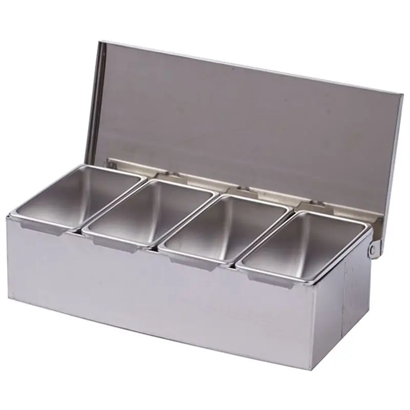 ABKW-Section Seasoning Box Stainless Steel Ingredients Box Cheese Sauce Salt Sugar Box Spice Jar Baking Tool