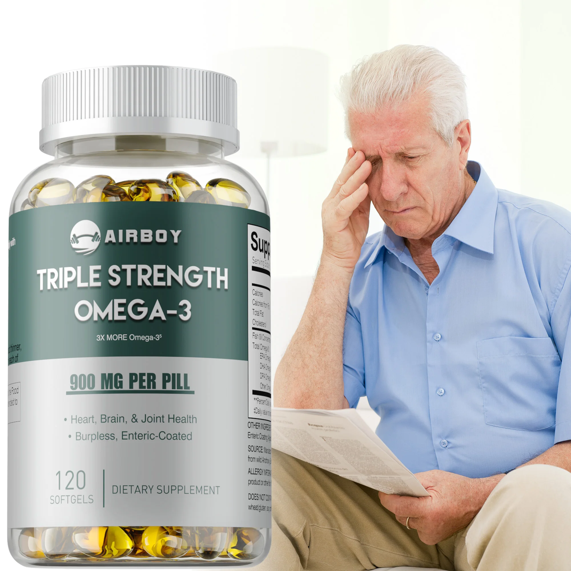 

Omega 3 Fish Oil - Antioxidant, Improve Intelligence, Support Brain and Nervous System Health, Supports Cognitive, Boosts Energy