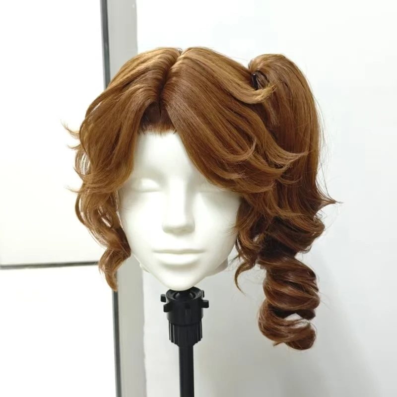 Anime Identity V Martha Cosplay Wig Short Brown Hair with Single Ponytail Heat Resistant Synthetic Fiber Rose Net Cap Halloween