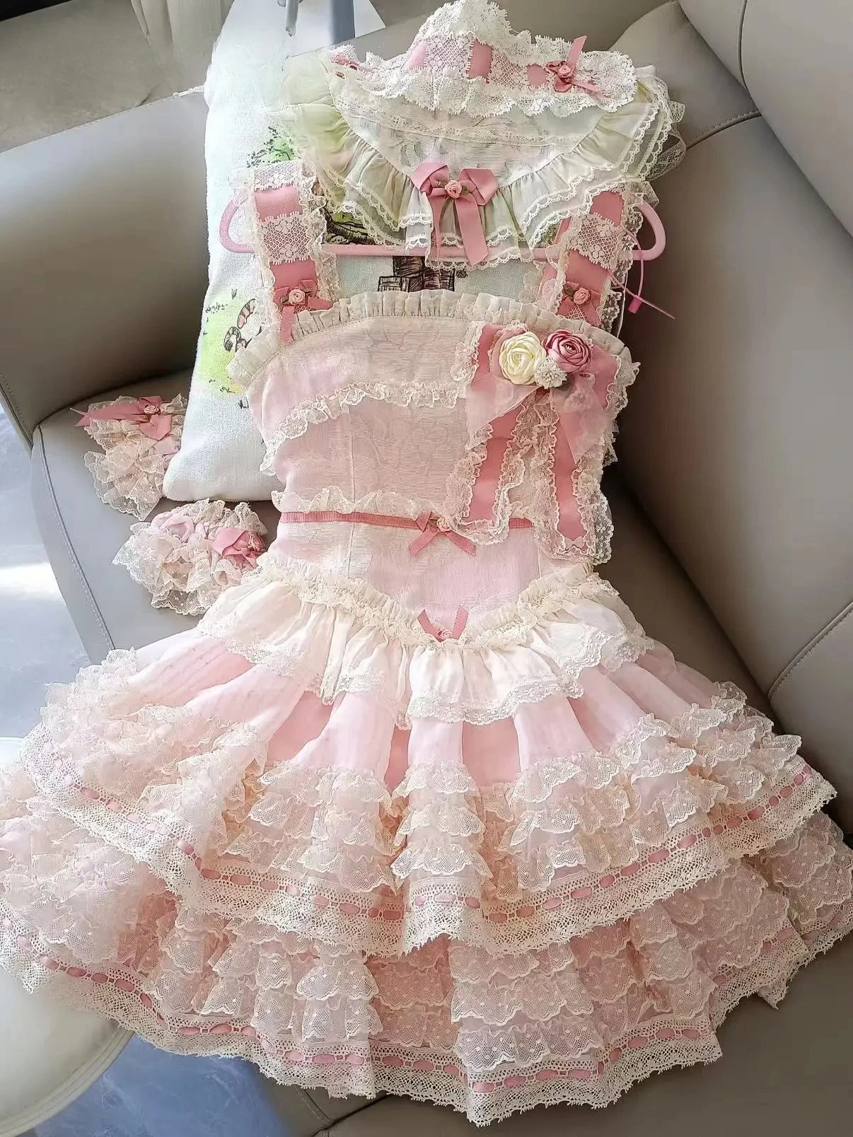 Lolita em camadas bolo cinta vestido de princesa estilo japonês bonito versátil cintura alta fino arco renda sem mangas vestido curto