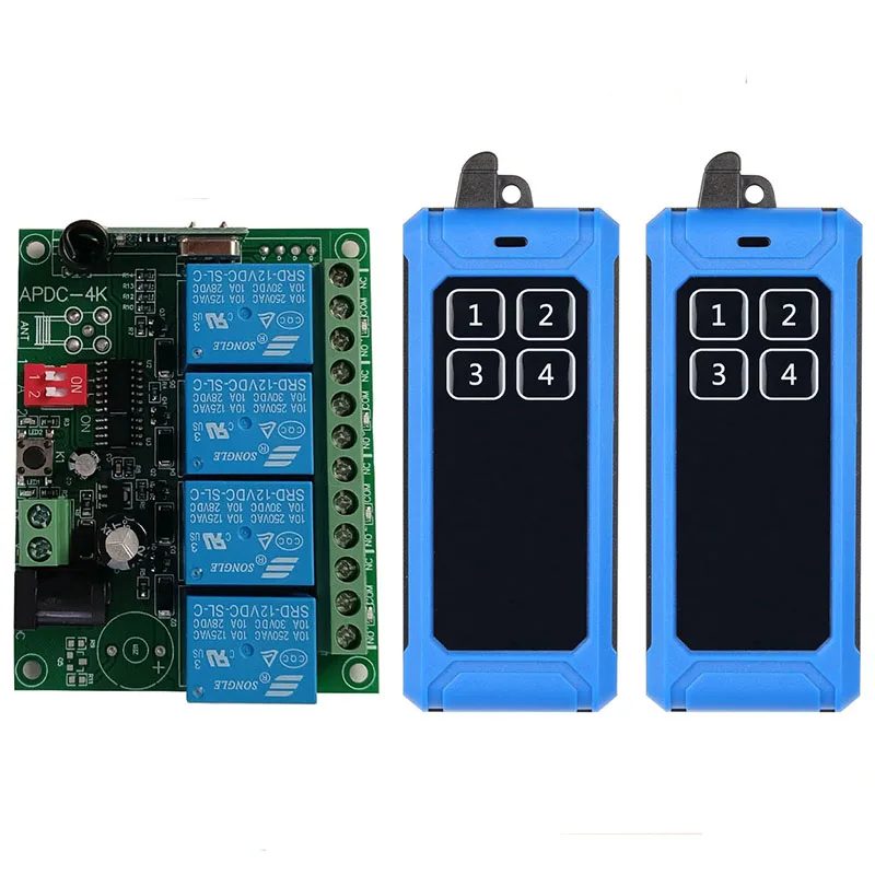 433MHZ Ndustrial DC 12V 24V 4CH RF Wireless Remote Control Switch Radio Receiver With 20-1000M Long Distance Remote controller