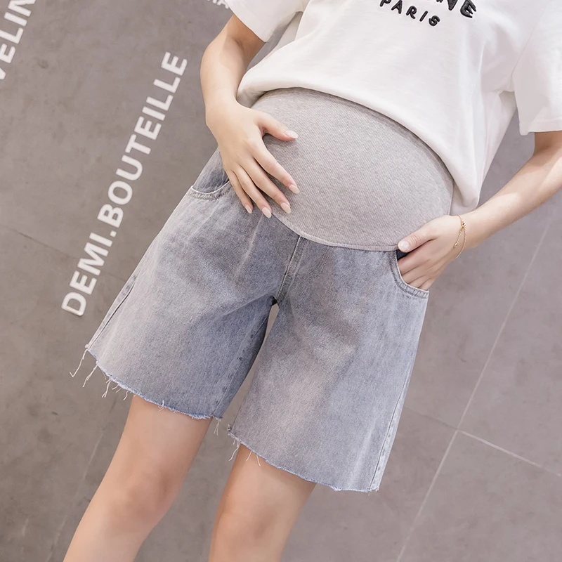 

Maternity denim three-point pants summer thin section fashion all-match loose casual belly support tide mother pants maternity