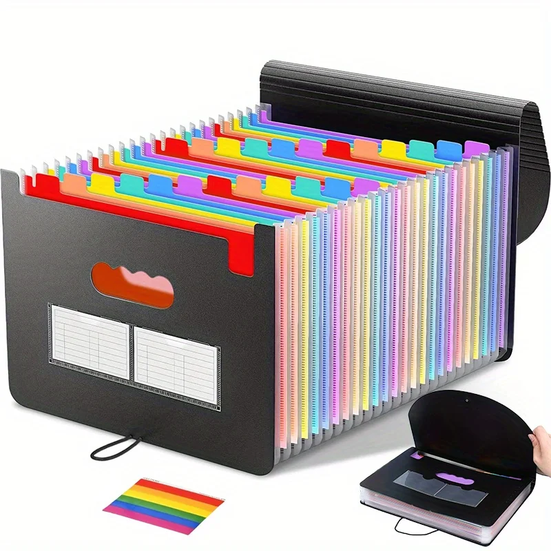 Porte-documents extensible A4, 37 pochettes, organiseur de documents coloré, sac de rangement portable en accordéon, pochette de rangement de papier grande capacité pour étudiants, bureau, école