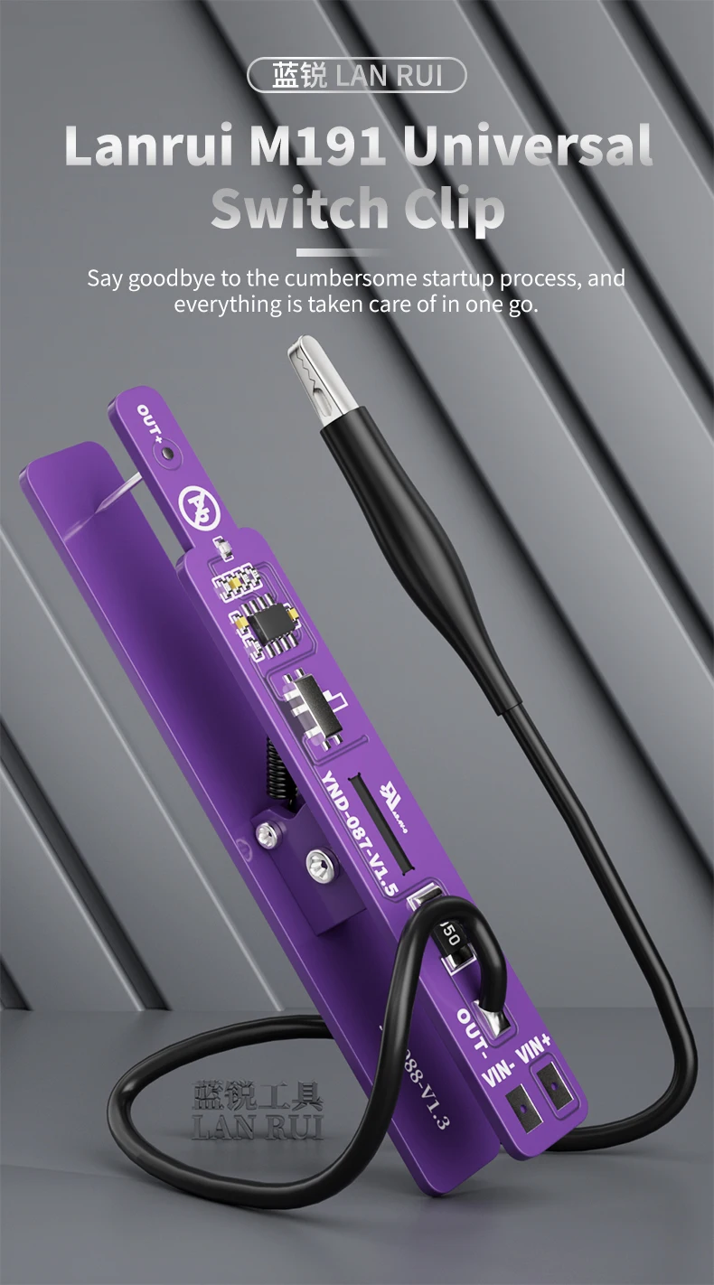 Lanrui M191 Universelles Power-On-Clip-Stromleckage-Erkennungswerkzeug mit 2 Modi für die Reparatur von nicht-verschlüsselten IP- und Android-Telefonen – Detail 1