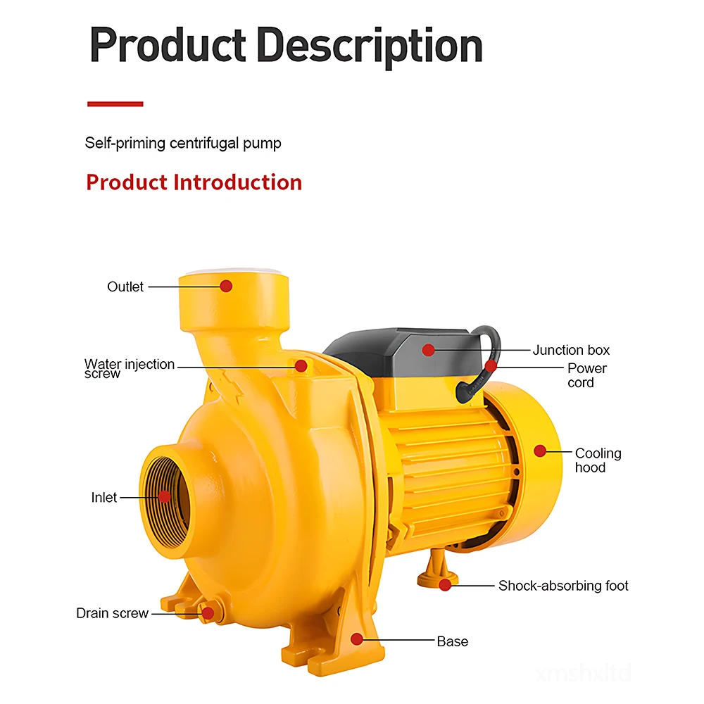 220V Head:12m Flow:22.2m3/h Water Pump Centrifugal Pump High-lift Large-flow Industrial Self-priming Booster Pump Agriculture view 3