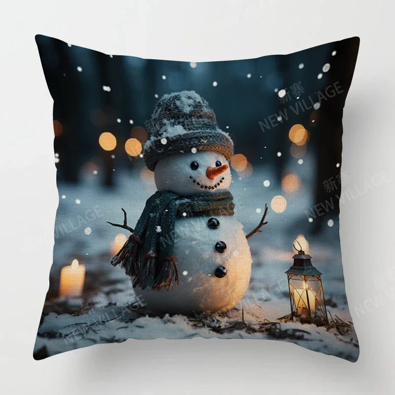 plant winter Merry Christmas throw pillow cover with short plush print for living room sofa decoration cushion cover
