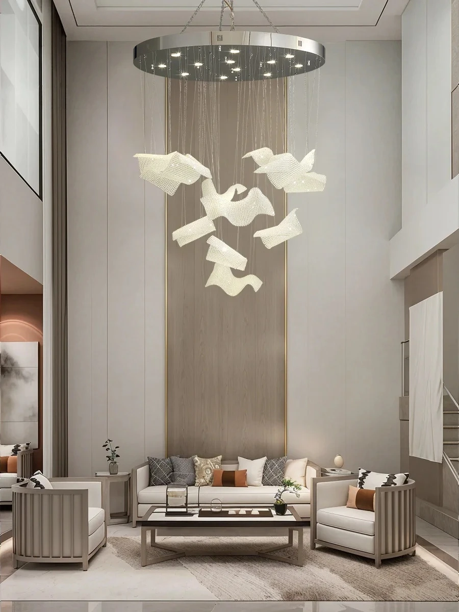 Luxury Crystal Large Chandelier For Hotel Staircase Restaurant Villa Modern Design Mesh Chandelier Light For Wedding Fixture