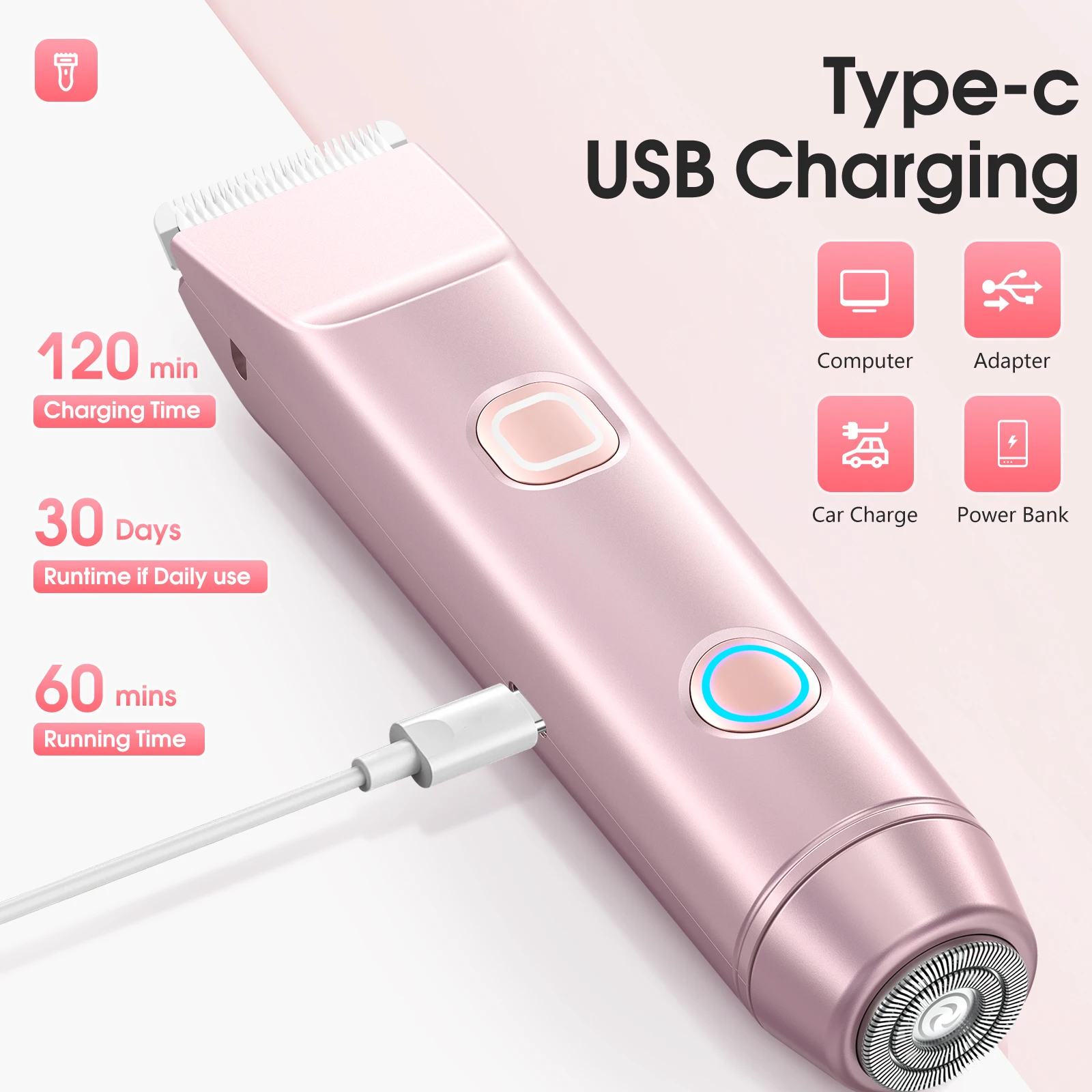 Electric Shaver for Women Waterproof Wet & Dry Hair Razors 2 in 1 Double Head Dual Bikini Hair Trimmer Detachable Head Shaver