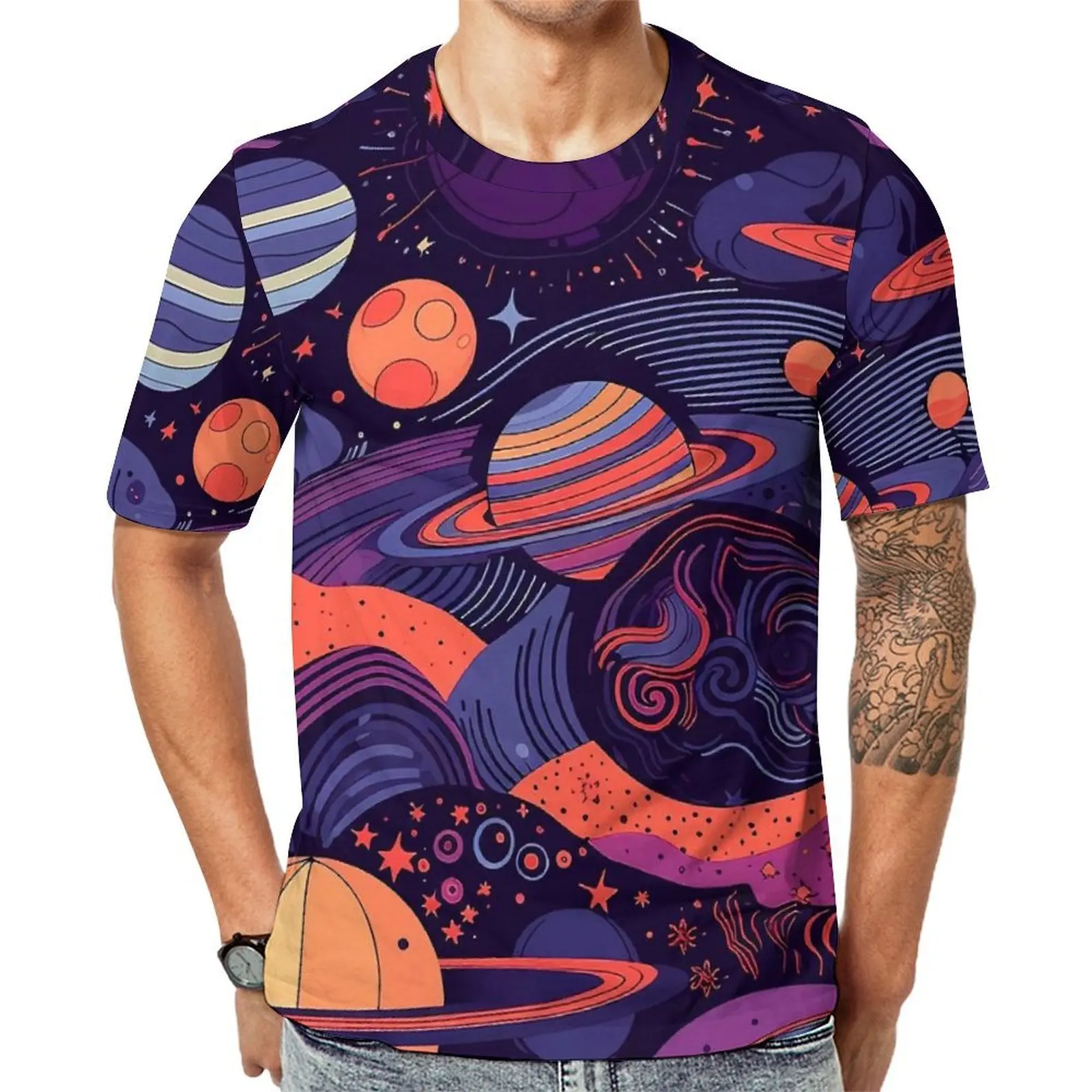 Colorful Space Print T Shirt Nebula Haze Vintage T-Shirts Mens Kawaii Tee Shirt Summer Short Sleeve Custom Tees Big Size 5XL 6XL