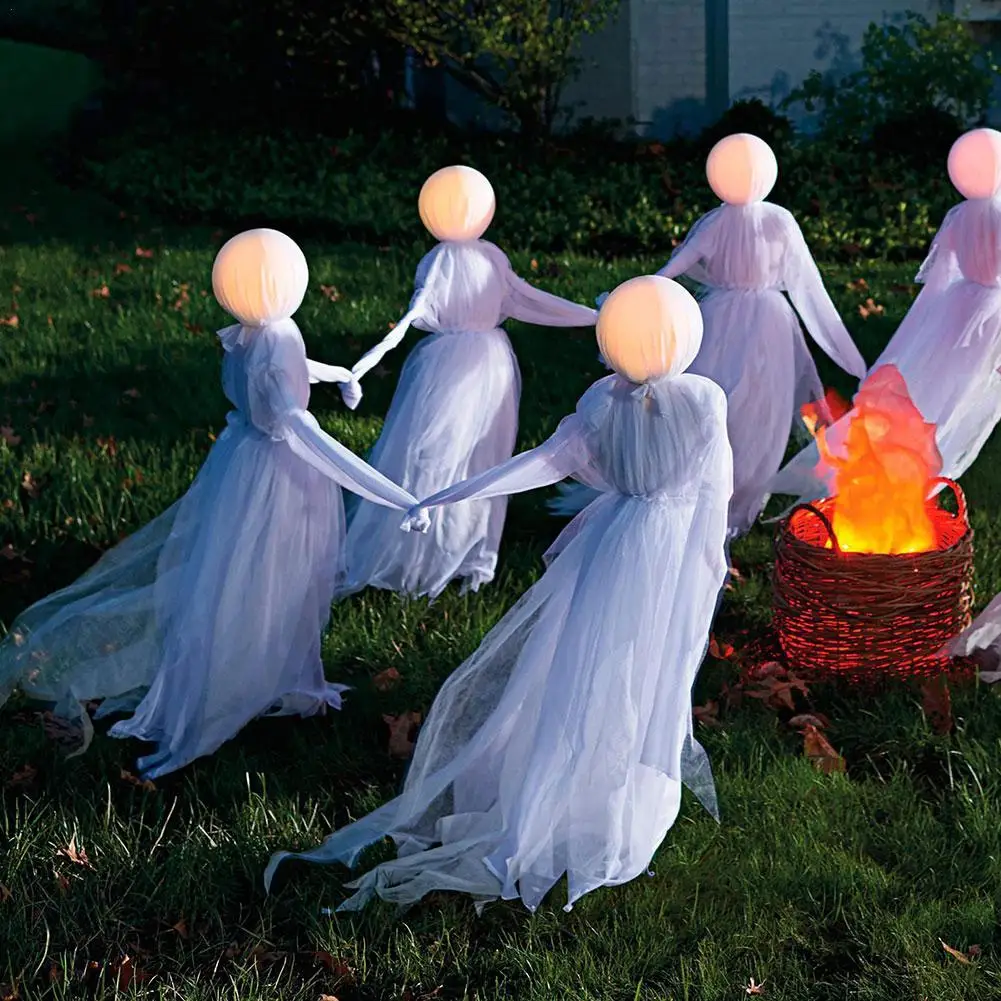 

Glowing Halloween Holding Hands White Ghost Witch Horror Home Ornament Outdoor Garden Courtyard Horror Scene Decoration Props