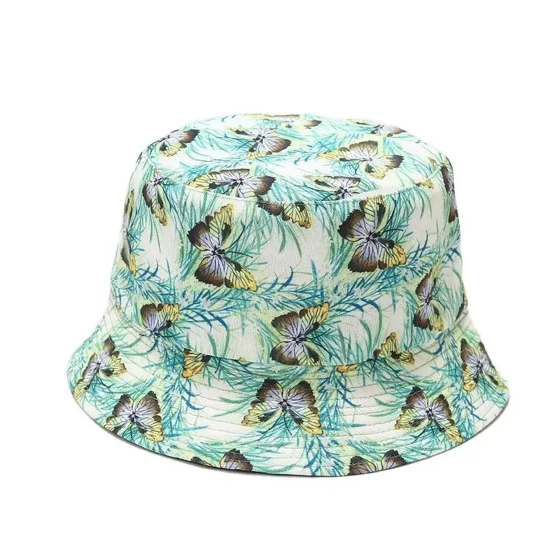 Cartoon Butterfly Print Bucket Hat Cotton Fisherman Hat Outdoor Travel Hat Sun Cap Hats for Men and Women 360