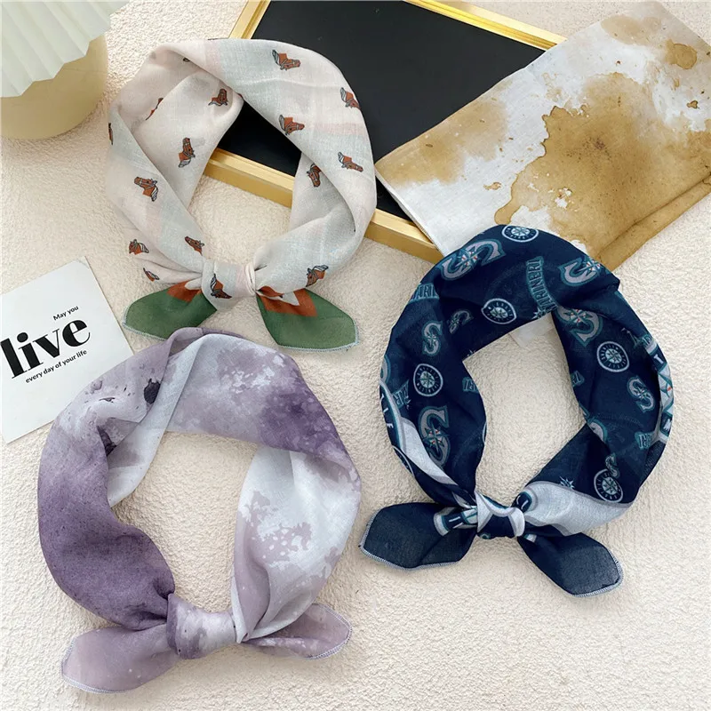 Spring Vintage Print Tie dye Kerchief Scarves Multipurpose Apparel Accessories for Women Square Scarf Neckerchief Turban