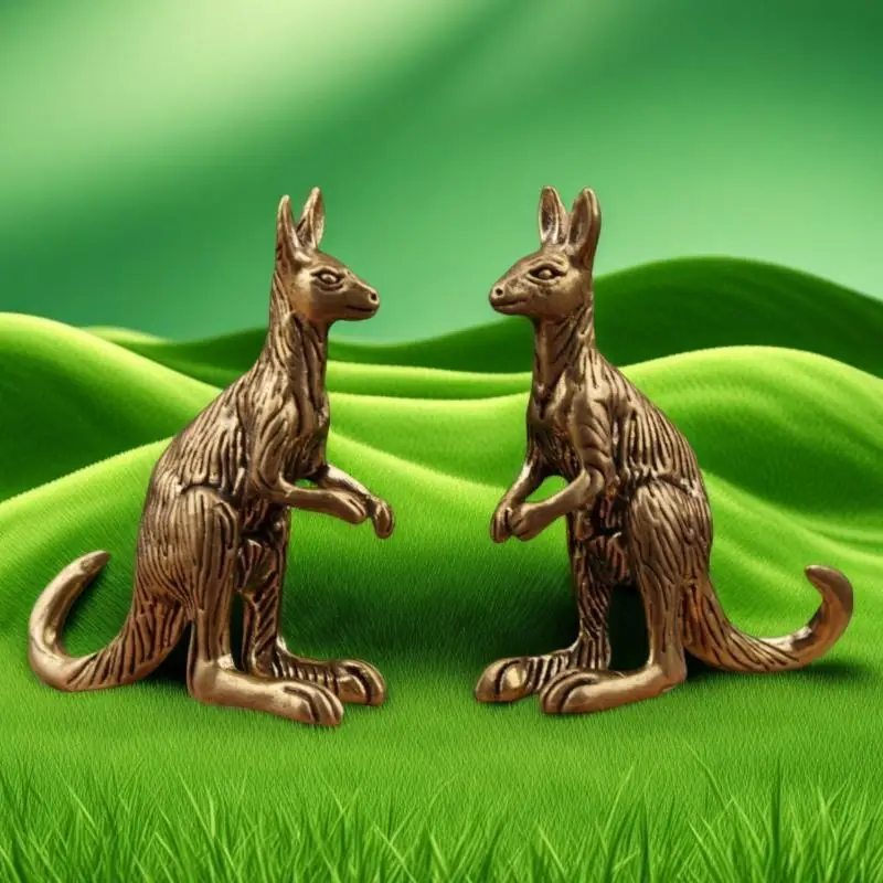 Exquisite Carved Brass Kangaroo Figurine Retro Finish Solid Brass Statue for Living Room Table Decor Gift
