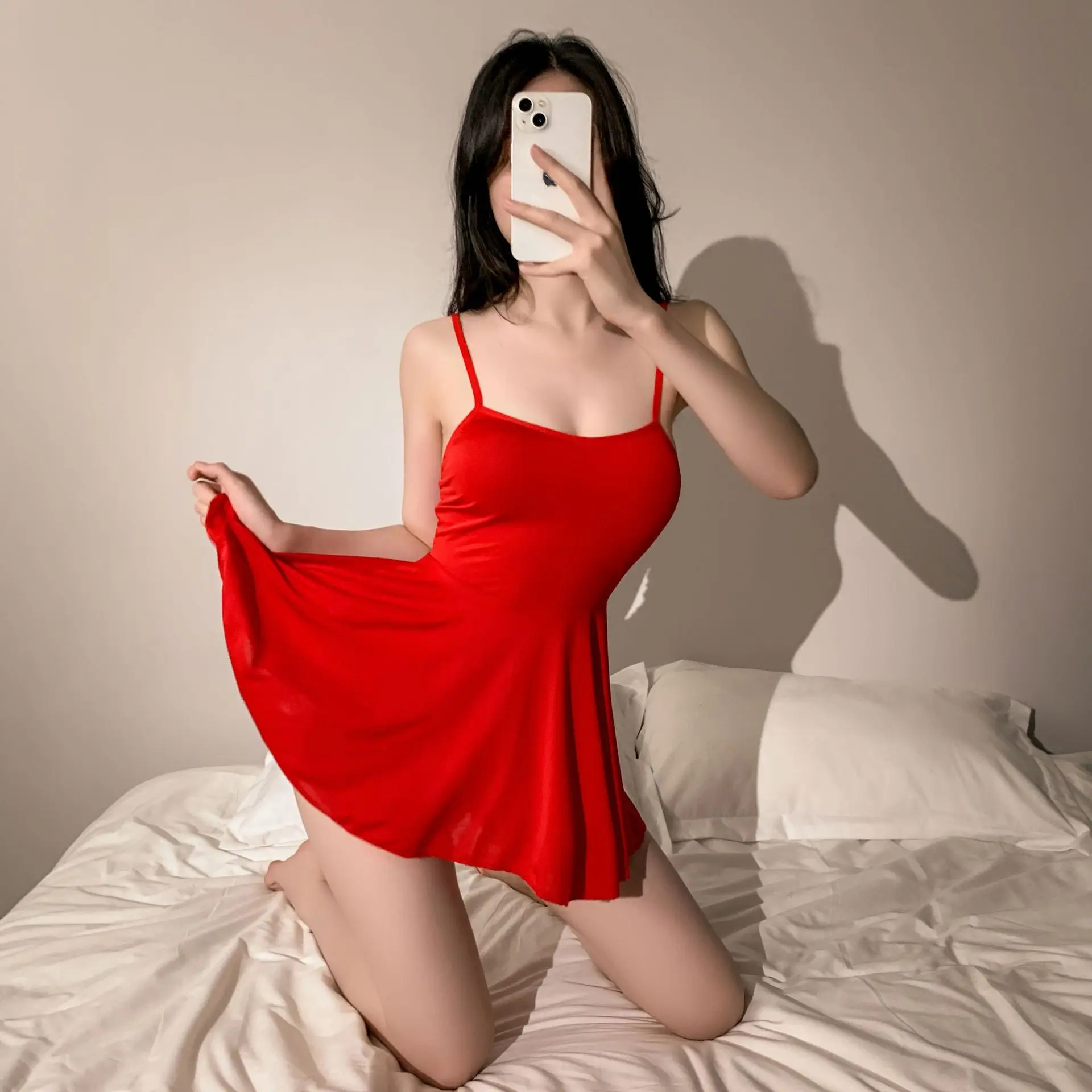 Leuke Pyjama Pure Wens Riem Sexy Perspectief Leuke Pyjama Schattige Rugloze Verleiding Uniform Set (Gratis Kousen)