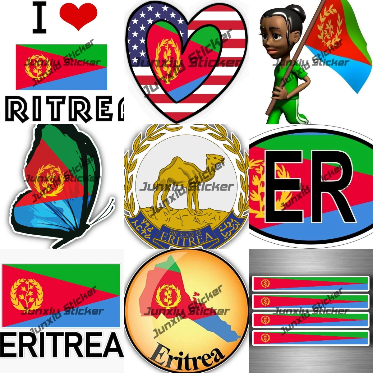 

Eritrea Coat of Arms Sticker Eritrean Country Code ER Gay LGBTQI ILGA Map Stripe Flag Vinyl Waterproof for Window Truck Car