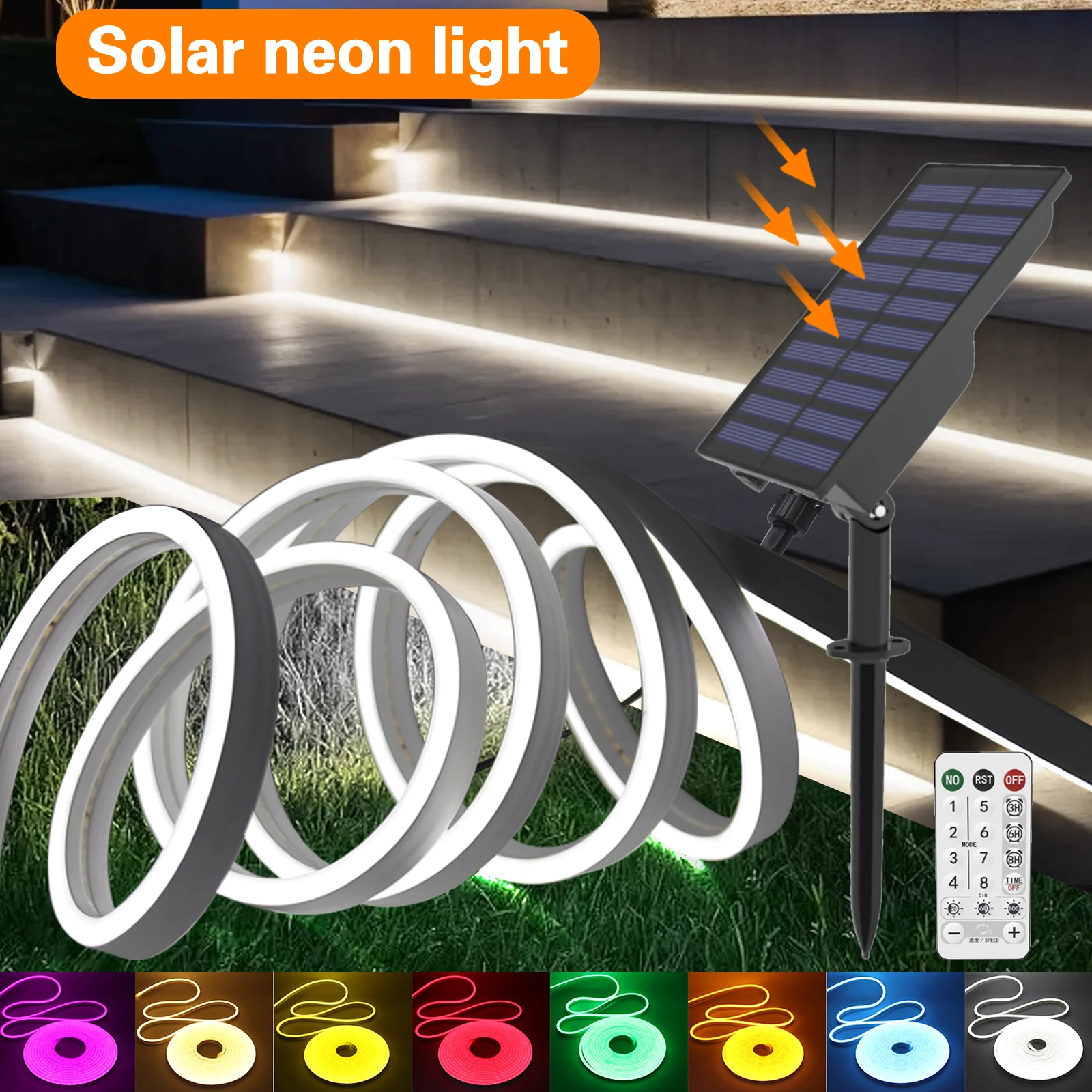 24V Solar Power LED Strip with Remote Flexible Neon Sign Waterproof Outdoor LED Tape for Garden Decoration 0.5-10m