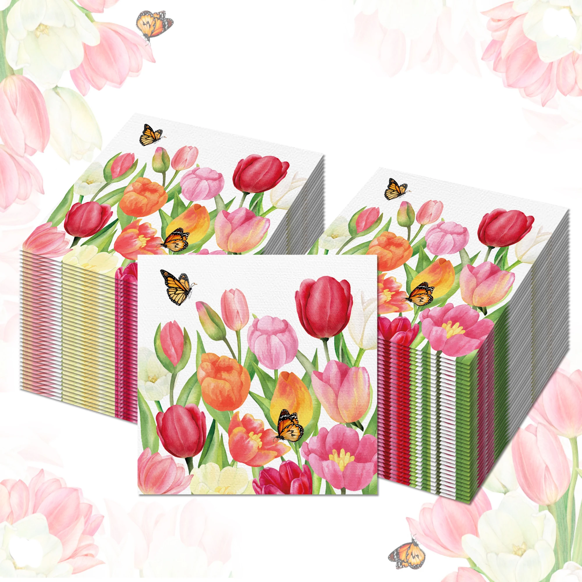 20/40/60 Stück 2-lagige Tulpen-Servietten, Papier-Gästeservietten, Geburtstags- und Hochzeitsdekoration, Esszimmer-Deko, Party-Zubehör