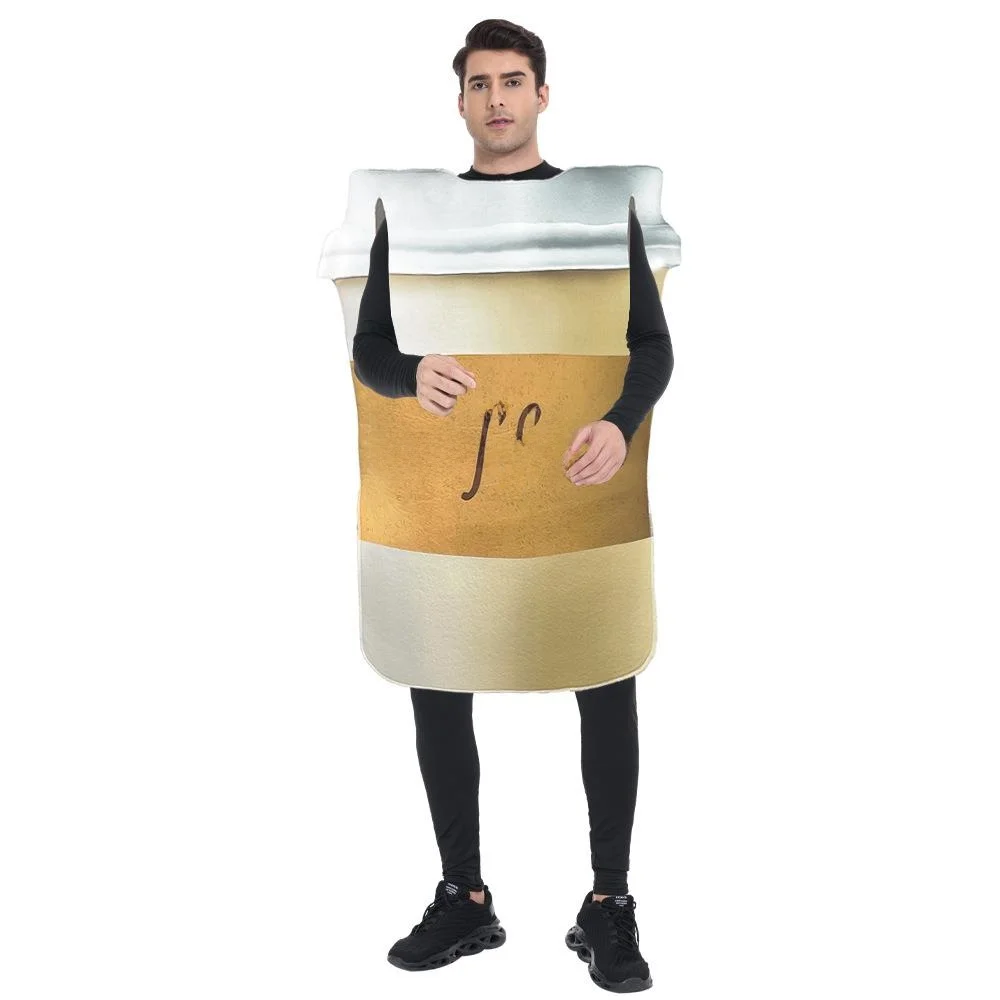 

Новый кофейный тематический цифровой принт, фестиваль, сценический реквизит, костюм для взрослых, губчатый наряд, KTV Dr, материал из искусственной кожи, женский...