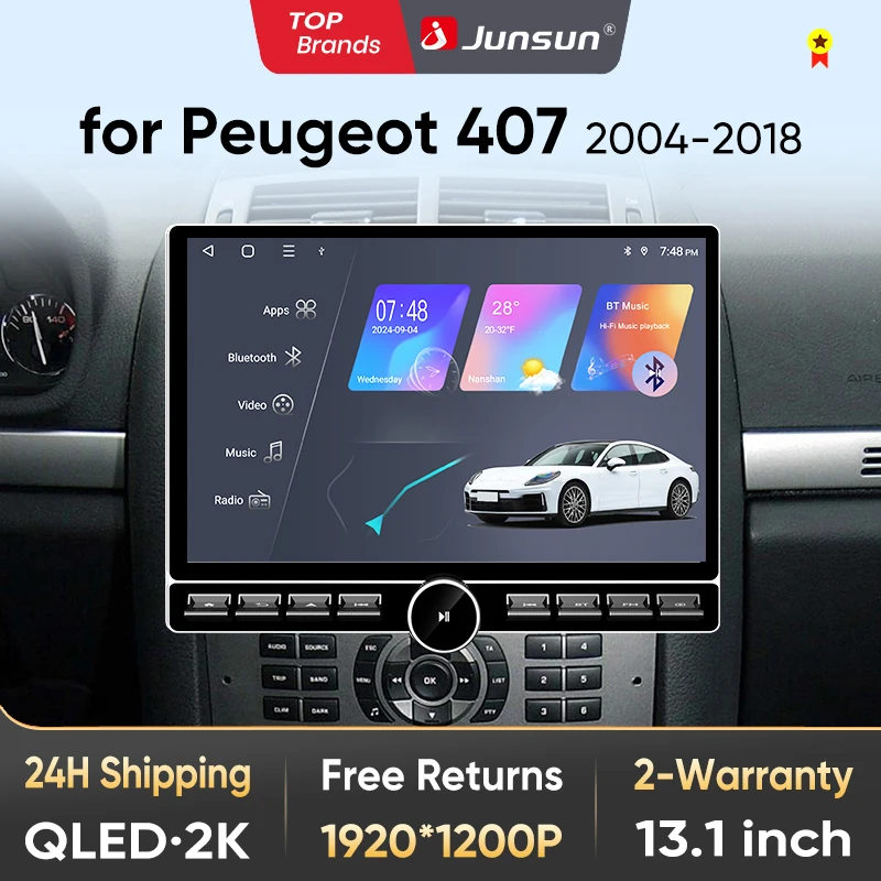Junsun 13.1″ QLED Wireless CarPlay Android Auto Autoradio per Peugeot 407 2004-2011 Sistemi intelligenti DSP SWC RDS GPS FM BT
