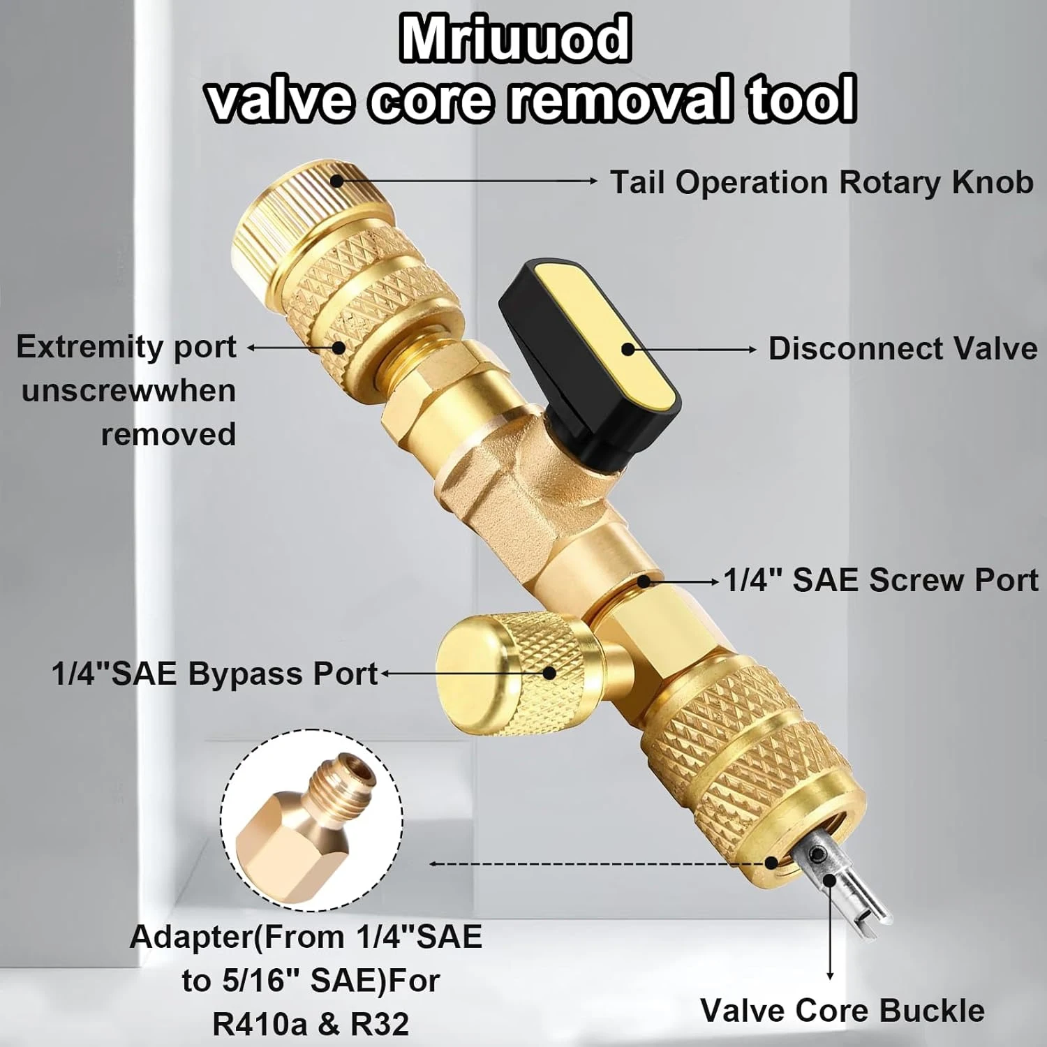 Valve Core Remover Installer Tool, R410A R22 AC Schrader Valve Core Remover, Dual Size 1/4" & 5/16" Port HVAC Valve Core Removal