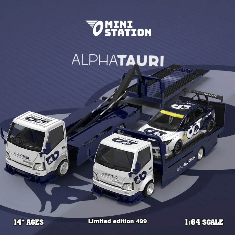 **Pre-order **Mini Station 1:64 Civic FD2 Racing / H300 Trailer AlphaTauri Diecast Model Car