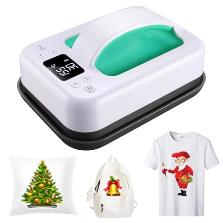 

Heat Press Machine for T-Shirts 7" × 4.8" Portable Fast Heat-up Mini Easy Press with Timing Function and Insulated Base Ideal f